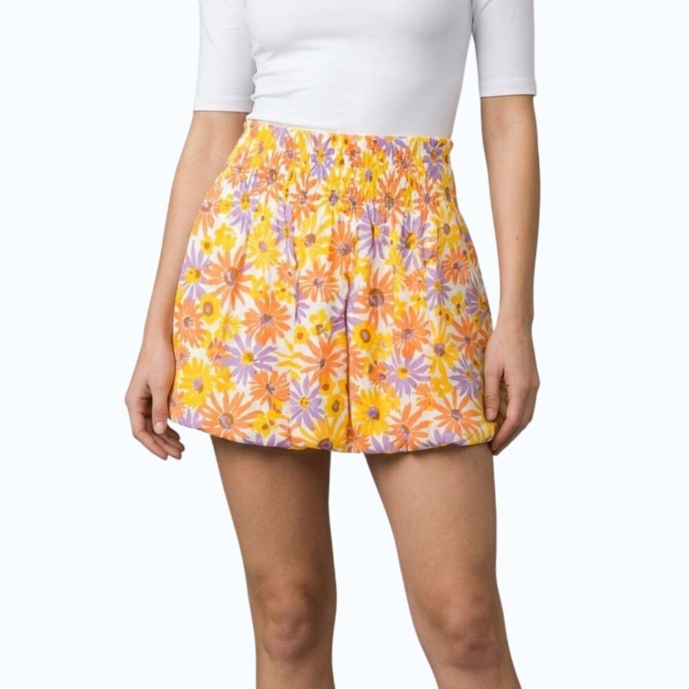 L*Space Jax Mini Skirt Yellow Oopsie Daisy Floral Smocked Women Size M NWT